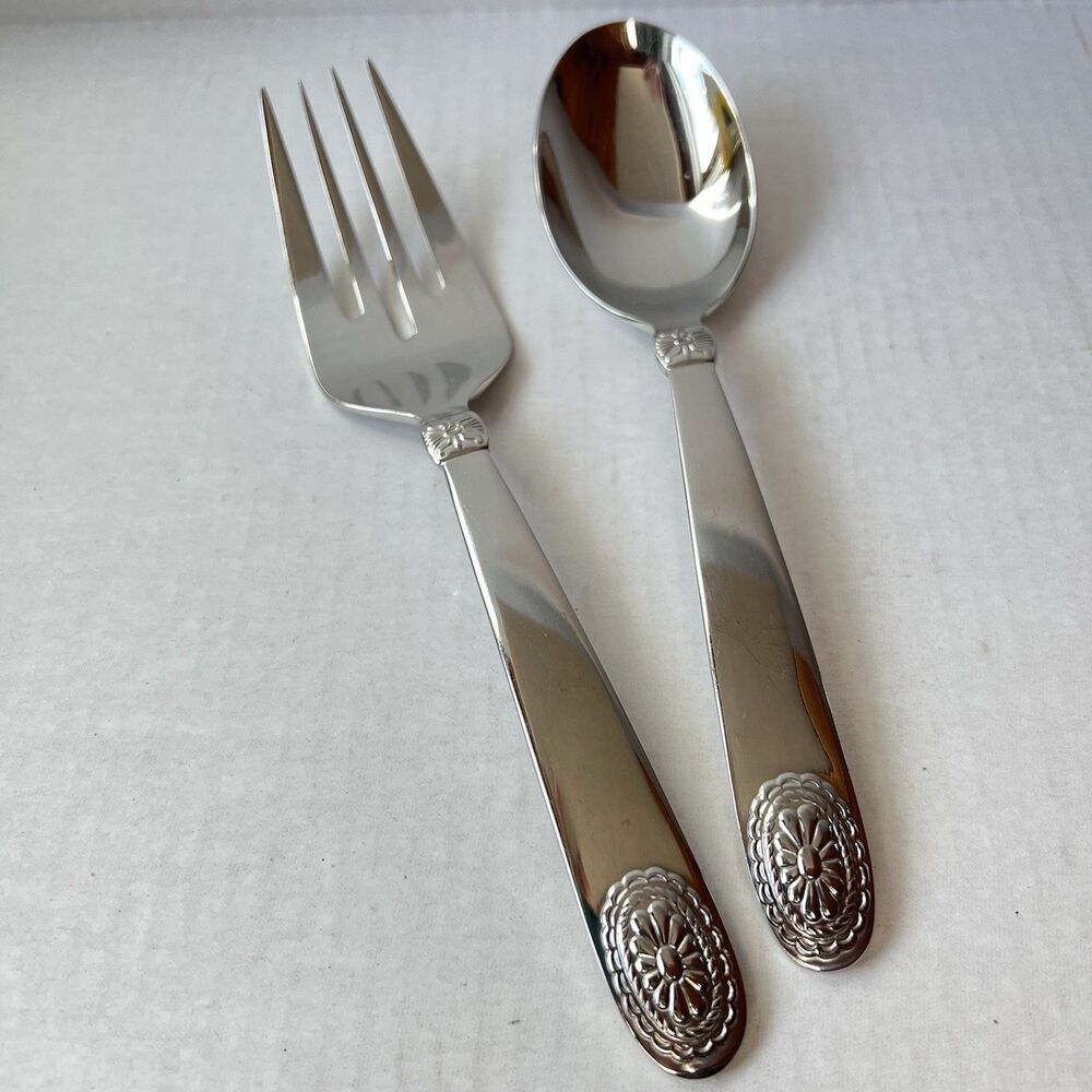 Ralph Lauren TELLURIDE Serving Spoon & Fork Stainless Steel Flatware Korea 1995